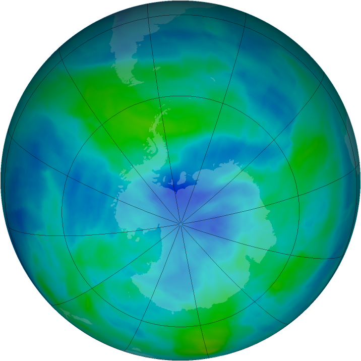 Antarctic ozone map for 18 March 2015